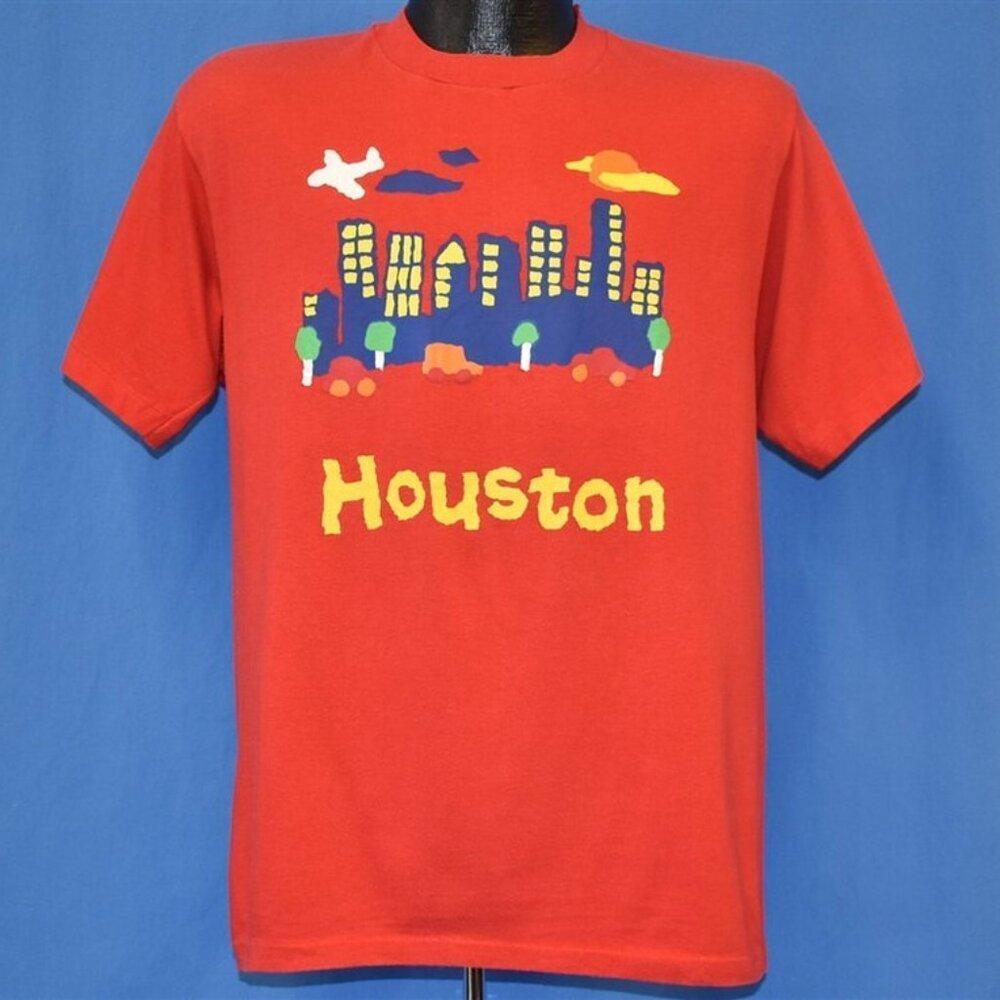 90S Houston Texas Skyscraper Sunset Airplane Skyline Tourist Shirt Retro Tee